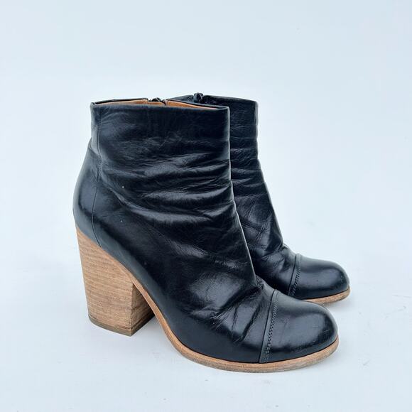 Coclico Celie Black Leather Ankle Boot Block Chunky Wooden 6.5 Heel 36.5 - Picture 1 of 10